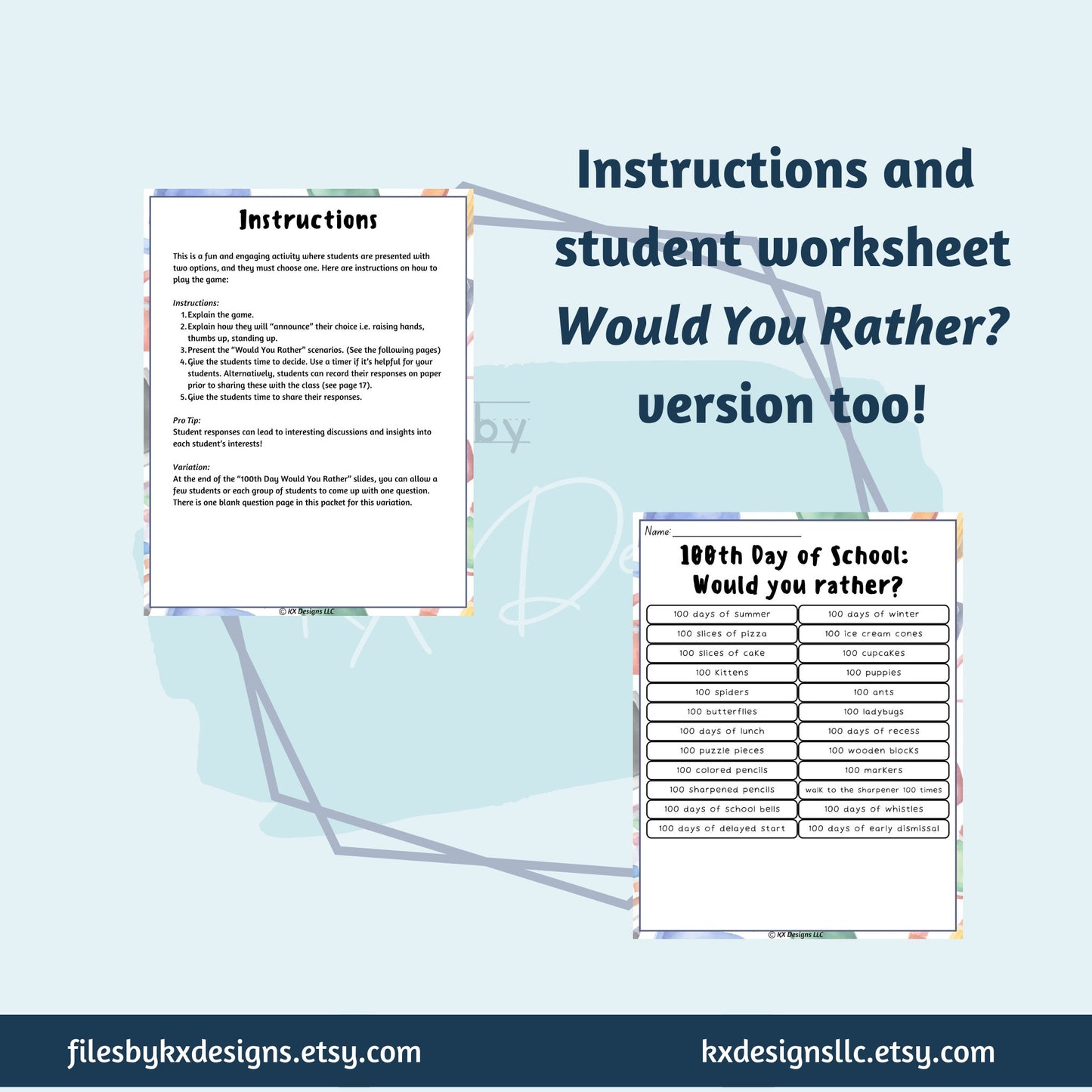 100th Day of School Activity: Would You Rather? - Digital Classroom Board version - Printable Student worksheet version included