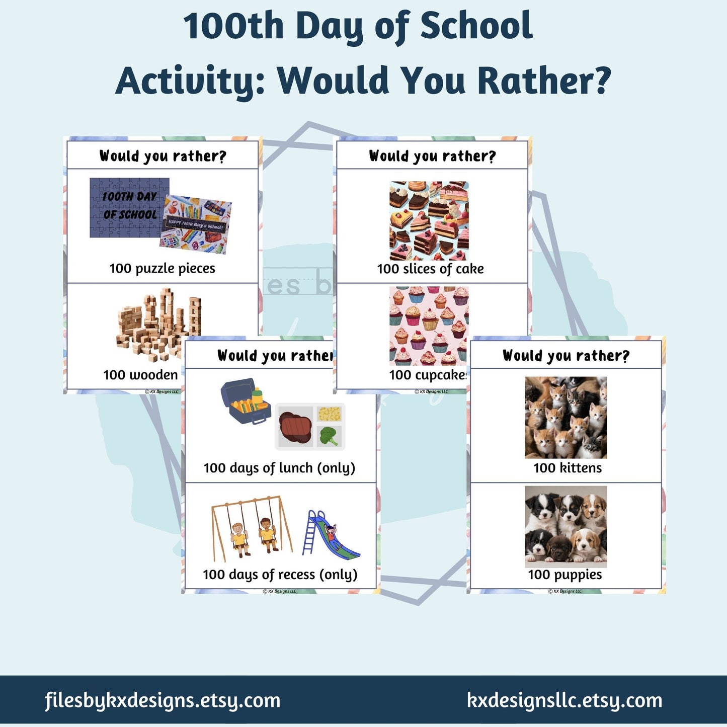 100th Day of School Activity: Would You Rather? - Digital Classroom Board version - Printable Student worksheet version included