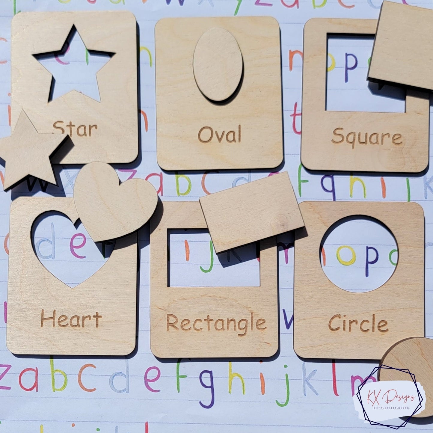 Wooden Shape Cards set: Puzzle, Tracing Stencil & Flashcard Set - All-in-One 12 Shapes Set, Classroom, Homeschool, in color or unfinished