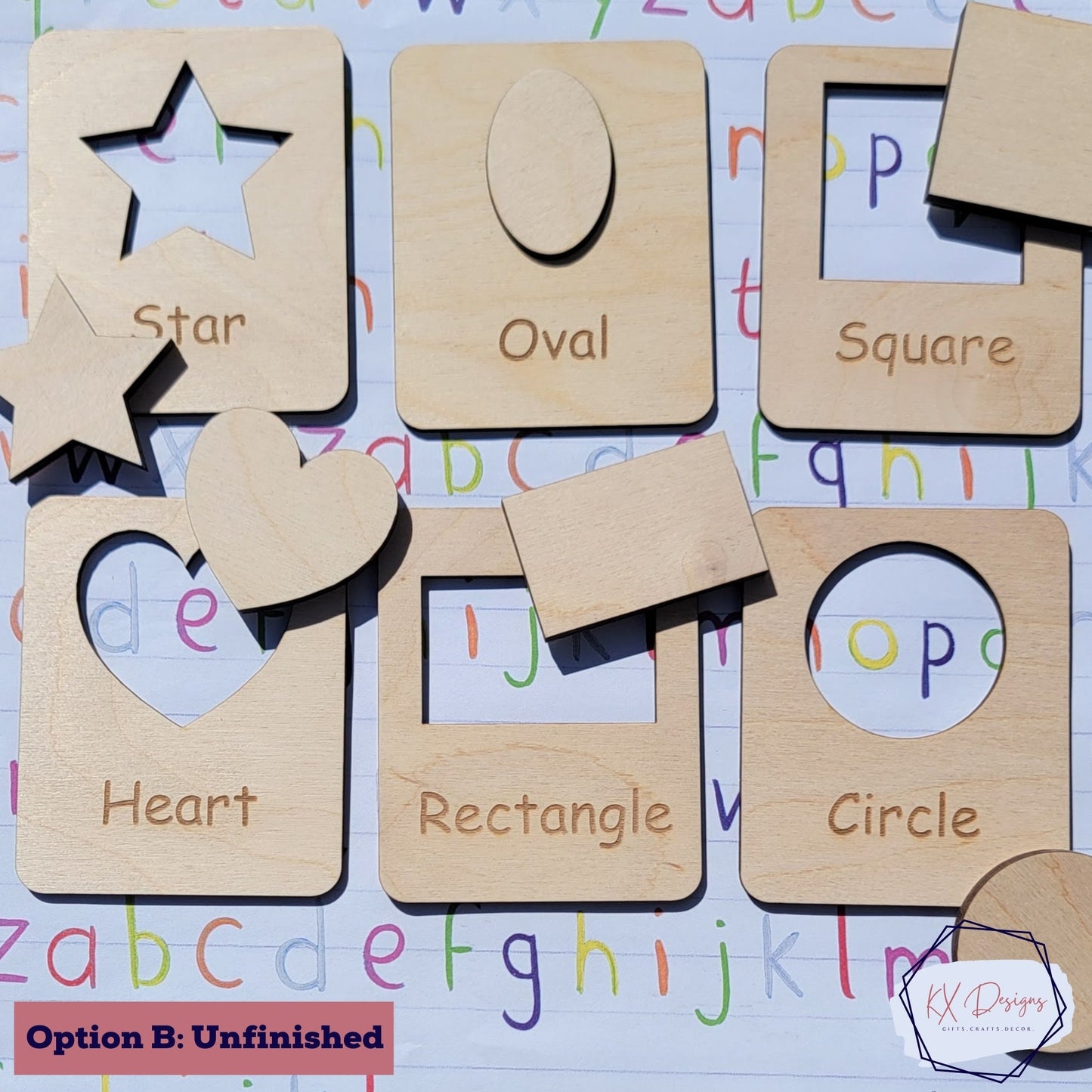 Wooden Shape Cards set: Puzzle, Tracing Stencil & Flashcard Set - All-in-One 12 Shapes Set, Classroom, Homeschool, in color or unfinished